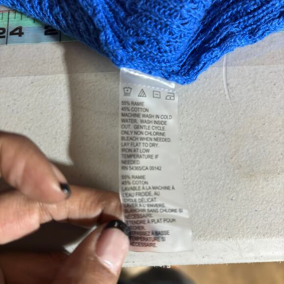 Tanjay Blue Open Knit Cardigan M Boho Minimalist Cottagecore Y2K Indie Knitwear - Picture 8 of 9